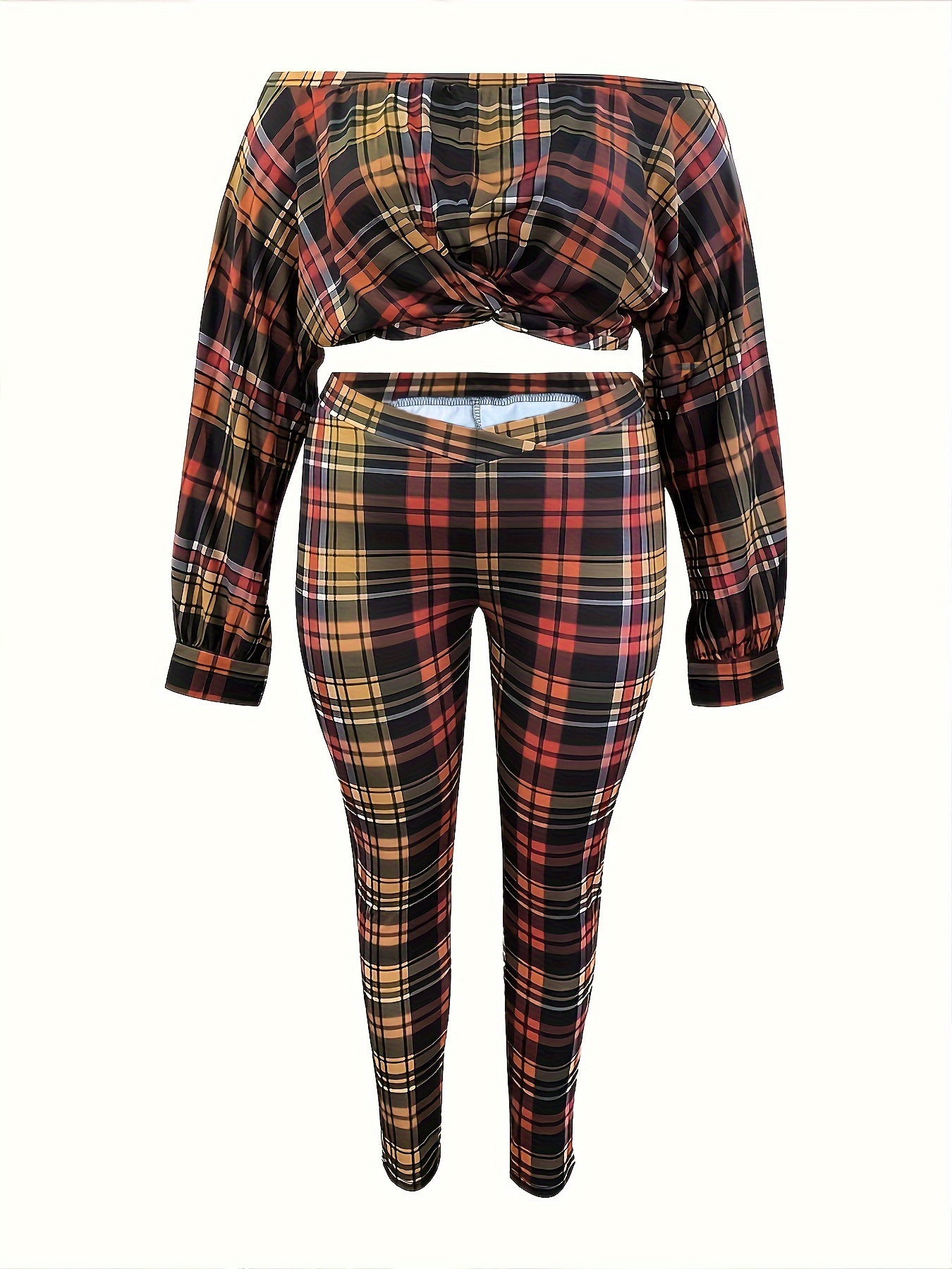 Plus Size Sexy Outfits Set Women's Plus Plaid Print Twist - Temu