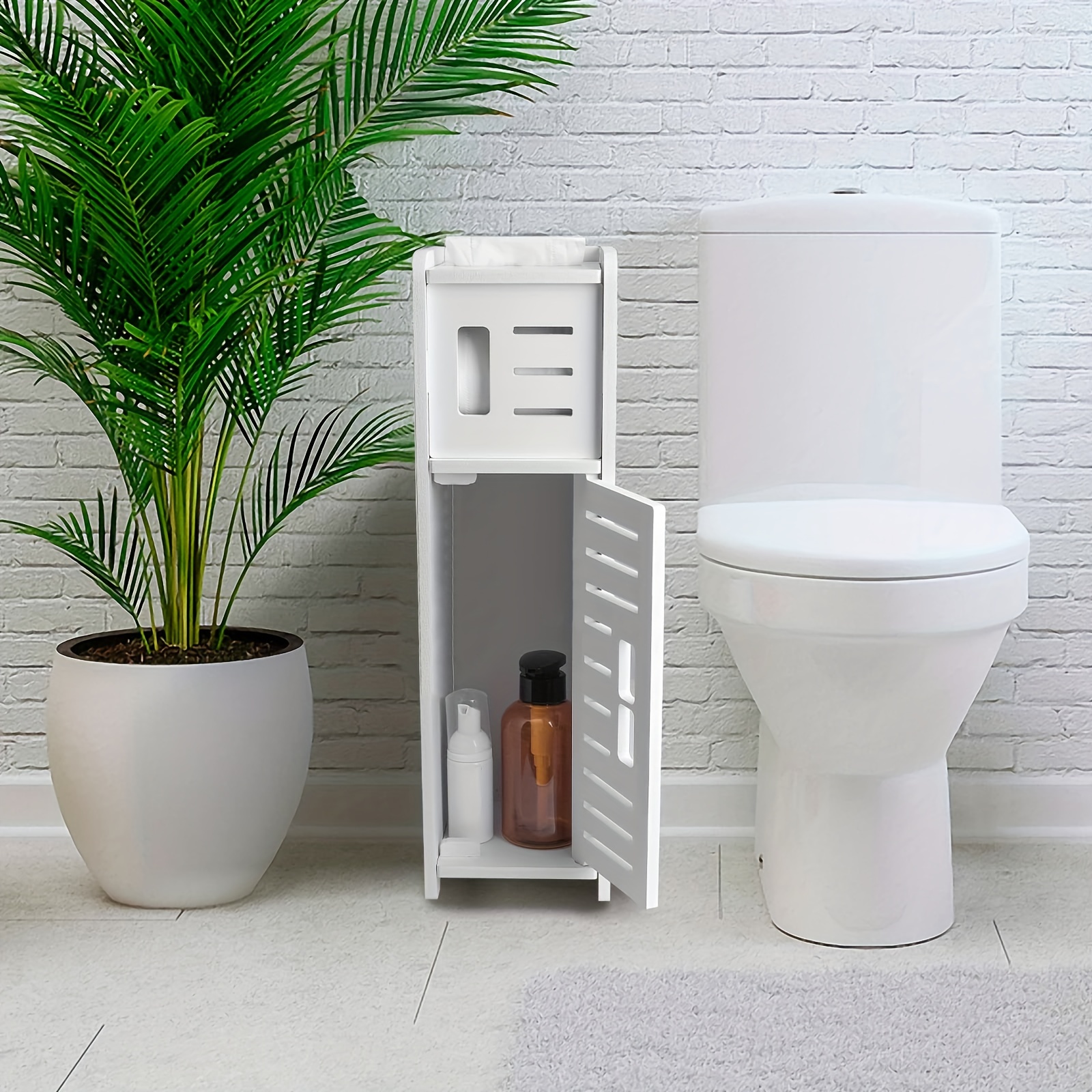 Toilet Paper Holder Stand,Small Bathroom Storage Cabinet for Toilet Paper  Storage, Toilet Paper Stand Waterproof for Small Spaces,White by AOJEZOR