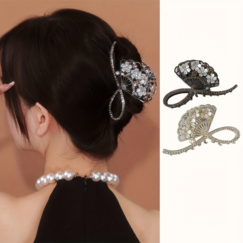 Faux Pearl Inlaid Rhinestones Bow Knot Hair Clips Elegant - Temu