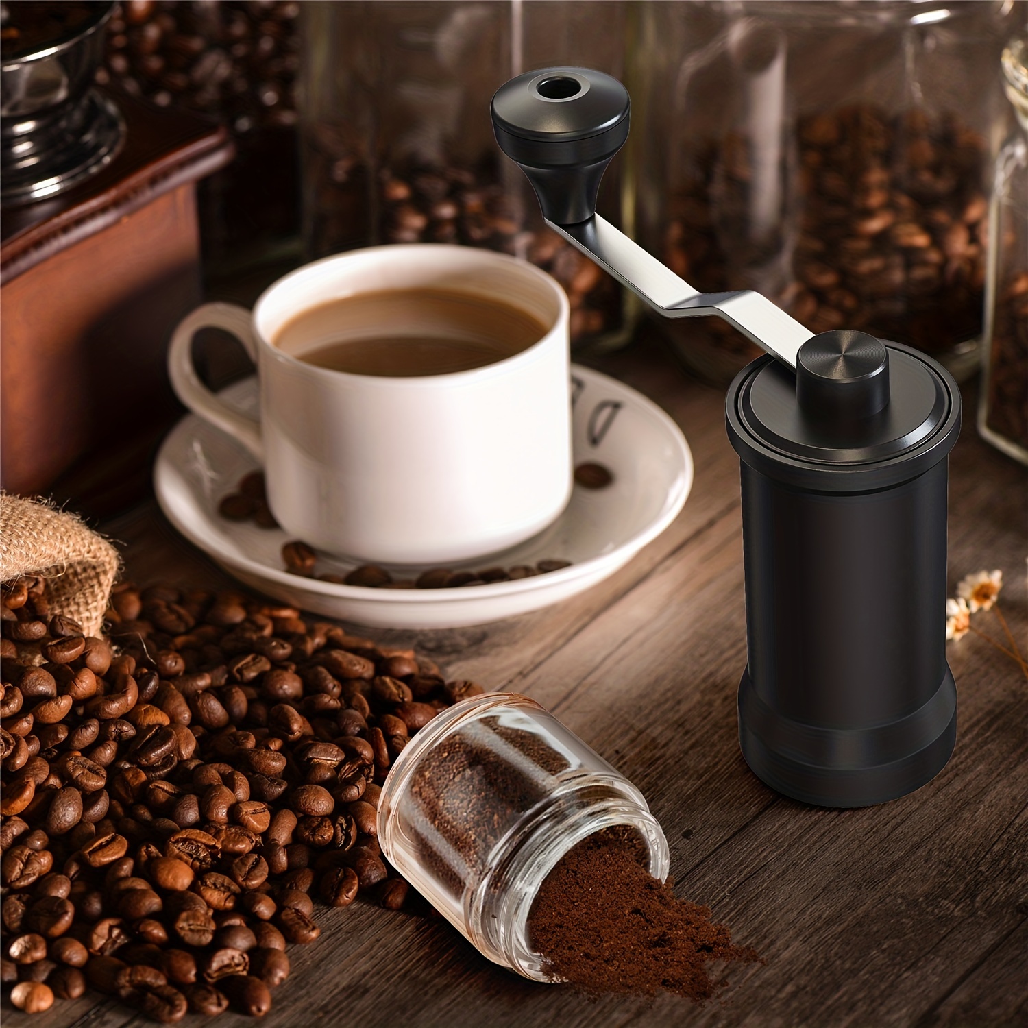 Manual Stainless Steel Coffee Grinder With Silicone Middle Cover- Ceramic  Burr Bean With Hand Crank And Adjustable Settings Fine, Portable Espresso  For Camping Or Travel - Temu