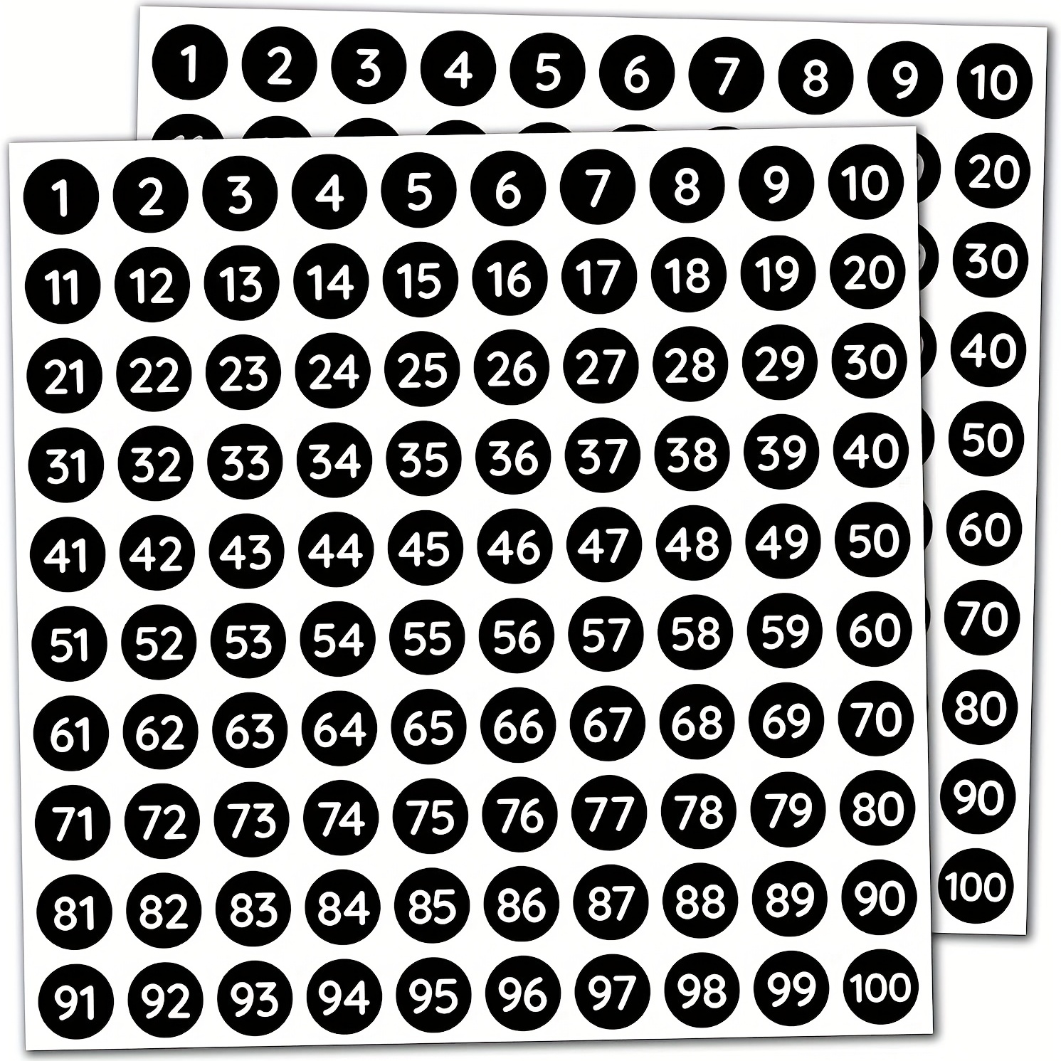 1-100 Vinyl Number Stickers 10mm Small Round Self-Adhesive