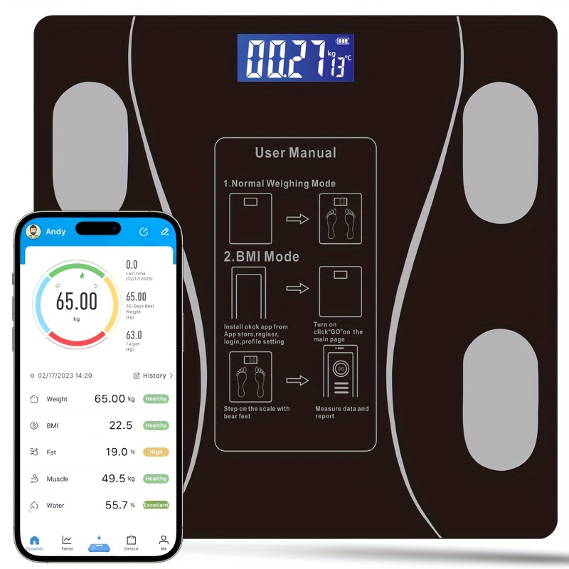 Digital Body Fat Analyzer, Electronic BMI Handheld Body Fat Monitor with  LCD Display, Multifunctional Portable Body Fat Measurement Device for  Weight