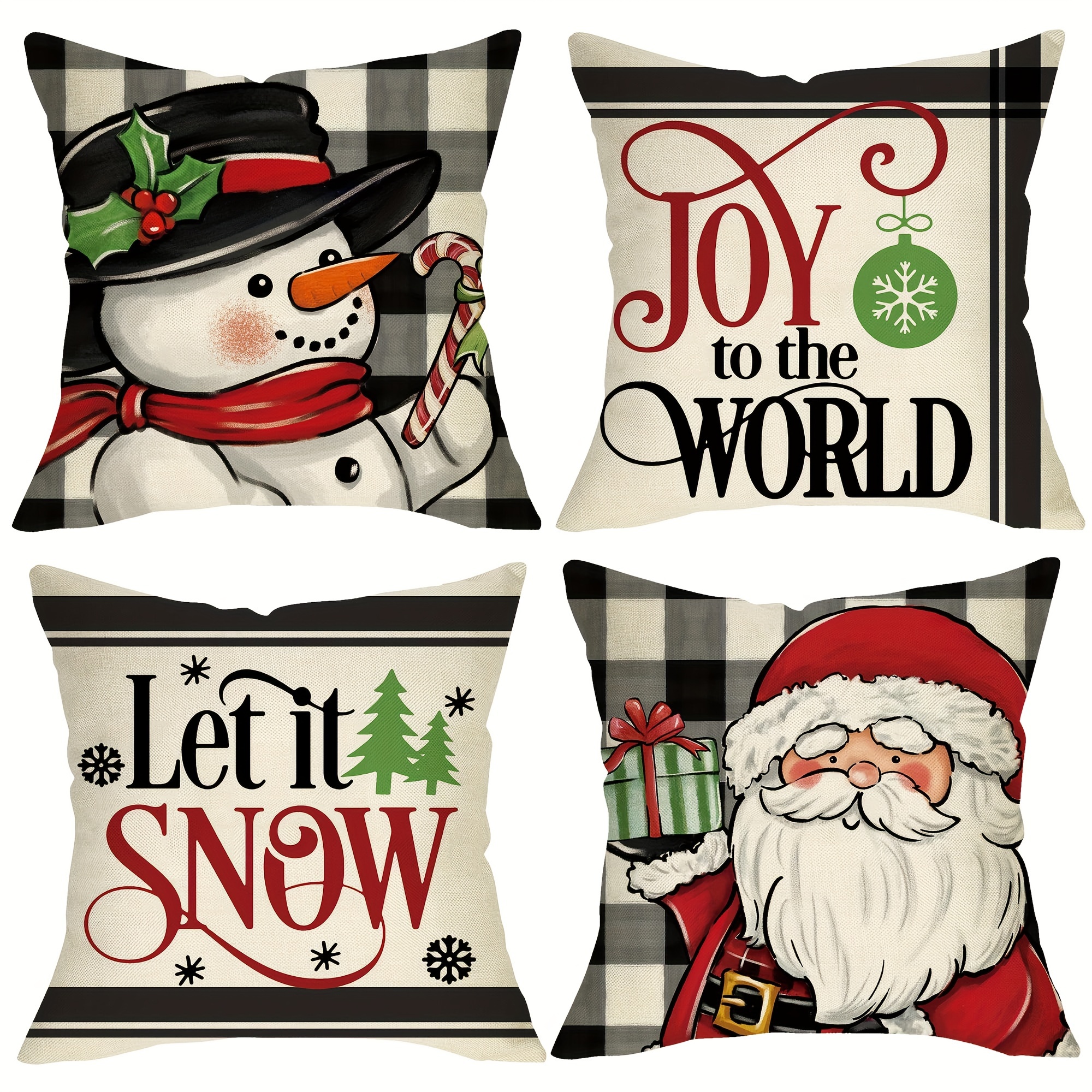 

4pcs Linen Blended Christmas Santa Claus Snowman Letters Pillowcases Home Decor, Room Decor, Bedroom Decor, Living Room Decor (pillow Insert Not Included)
