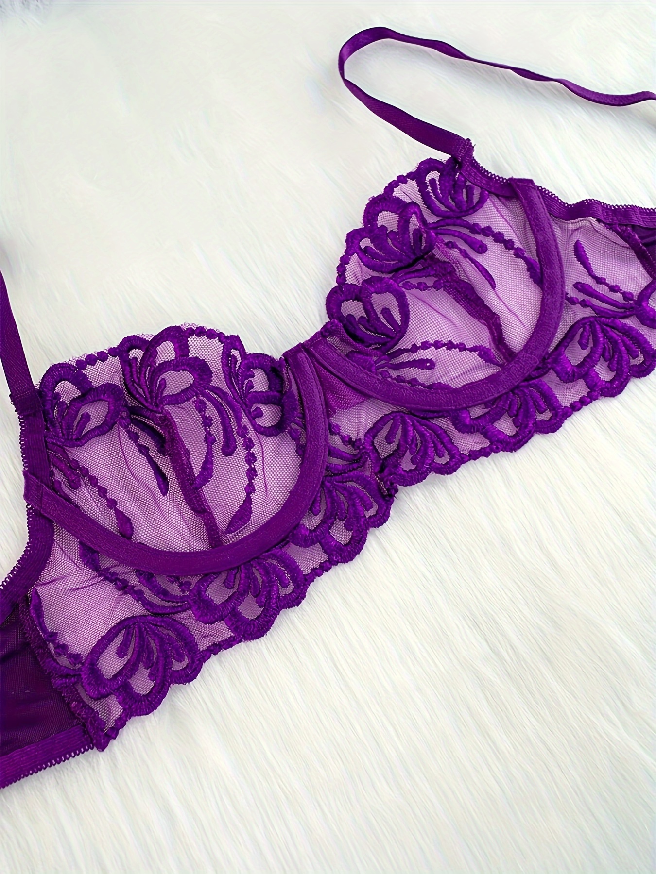 CLZOUD Matching Underwear Sets for Women Purple Lace Printed Underwear Set  Comfortable Soft Mesh Gathering Bindings L