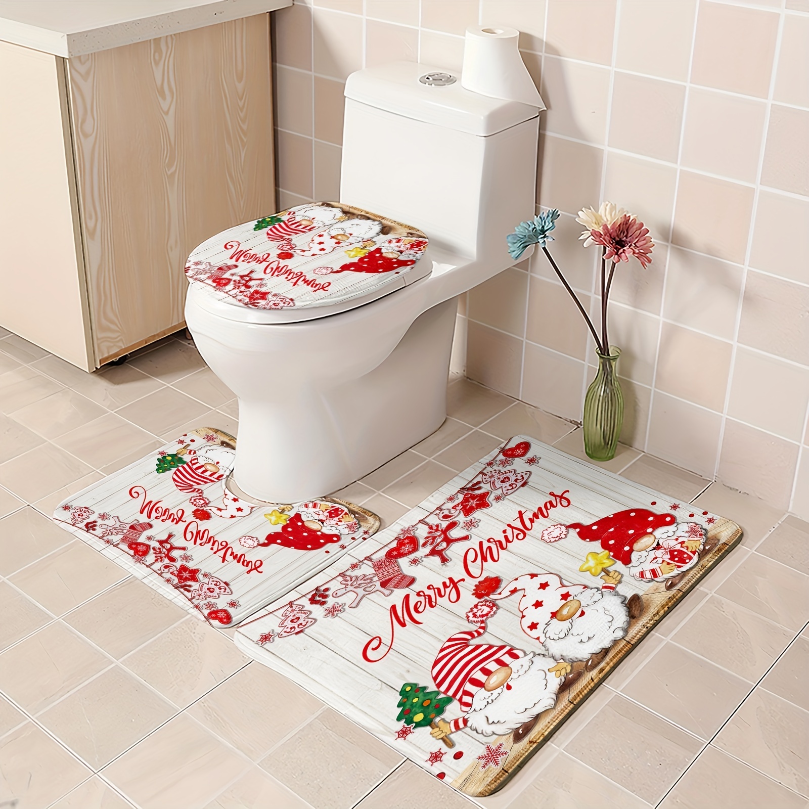 Cute Hello Kitty Shower Curtain Bathtub Bathroom Toilet Cover Mat