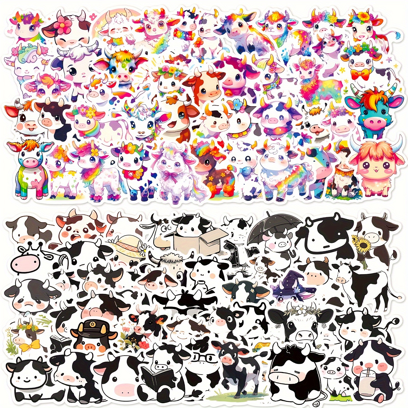 Cute Rainbow Cow Stickers Cartoon Graffiti Decoration - Temu