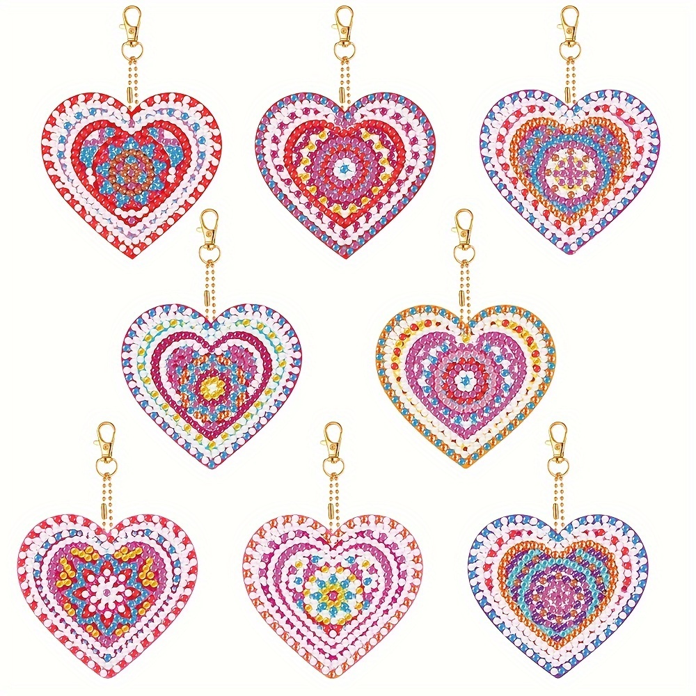  20 Pieces Valentines Day Diamond Painting Ornaments Valentines  Day Diamond Art Keychains Kits 5D DIY Love Heart Diamond Painting Pendant  For Valentines Day Party Decor