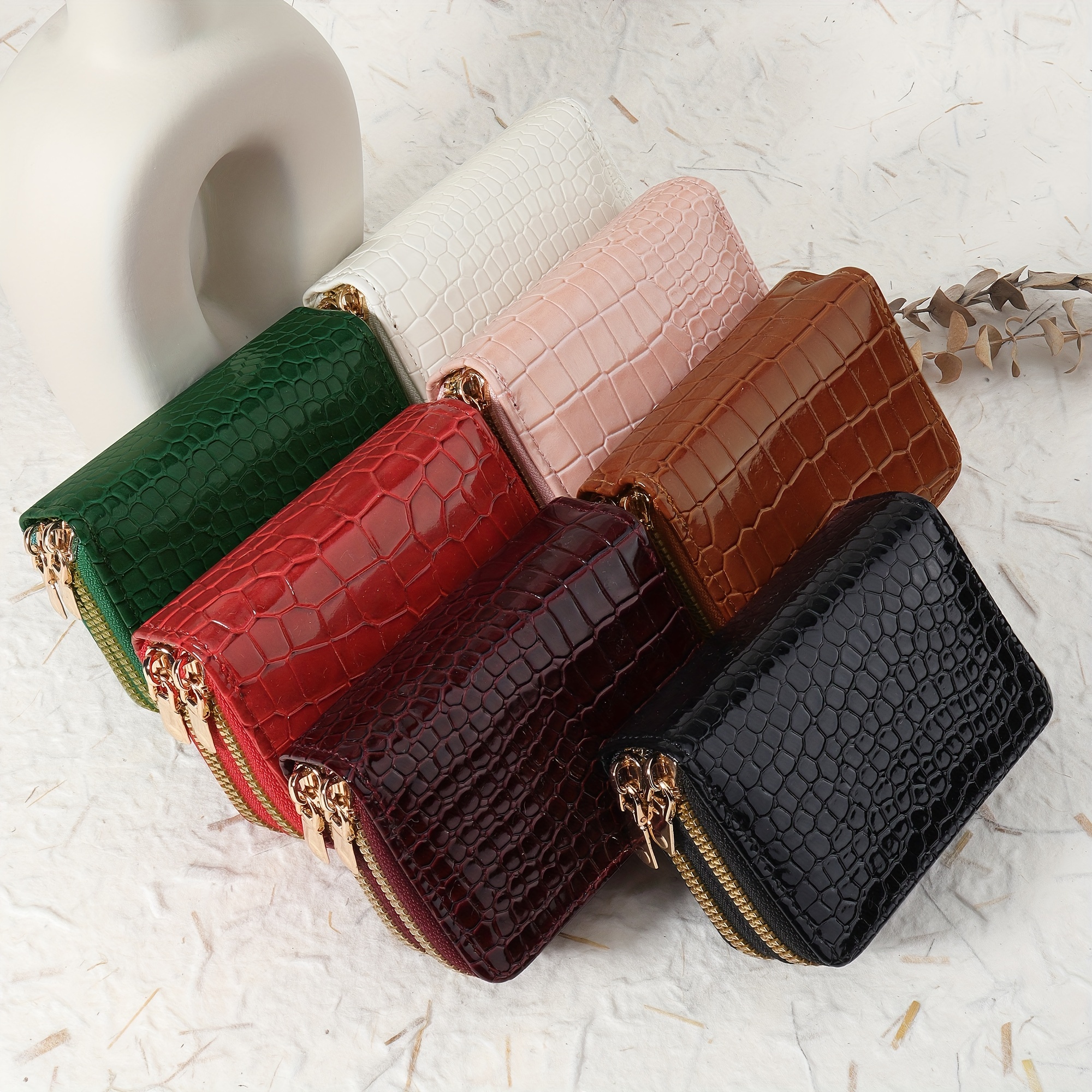 

Women's Minimalist Short Wallet, Double Zipper Around Clutch Purse, Stylish Pu Leather Credit Card Storage Bag, Simple Casual Multi-card Card Holder