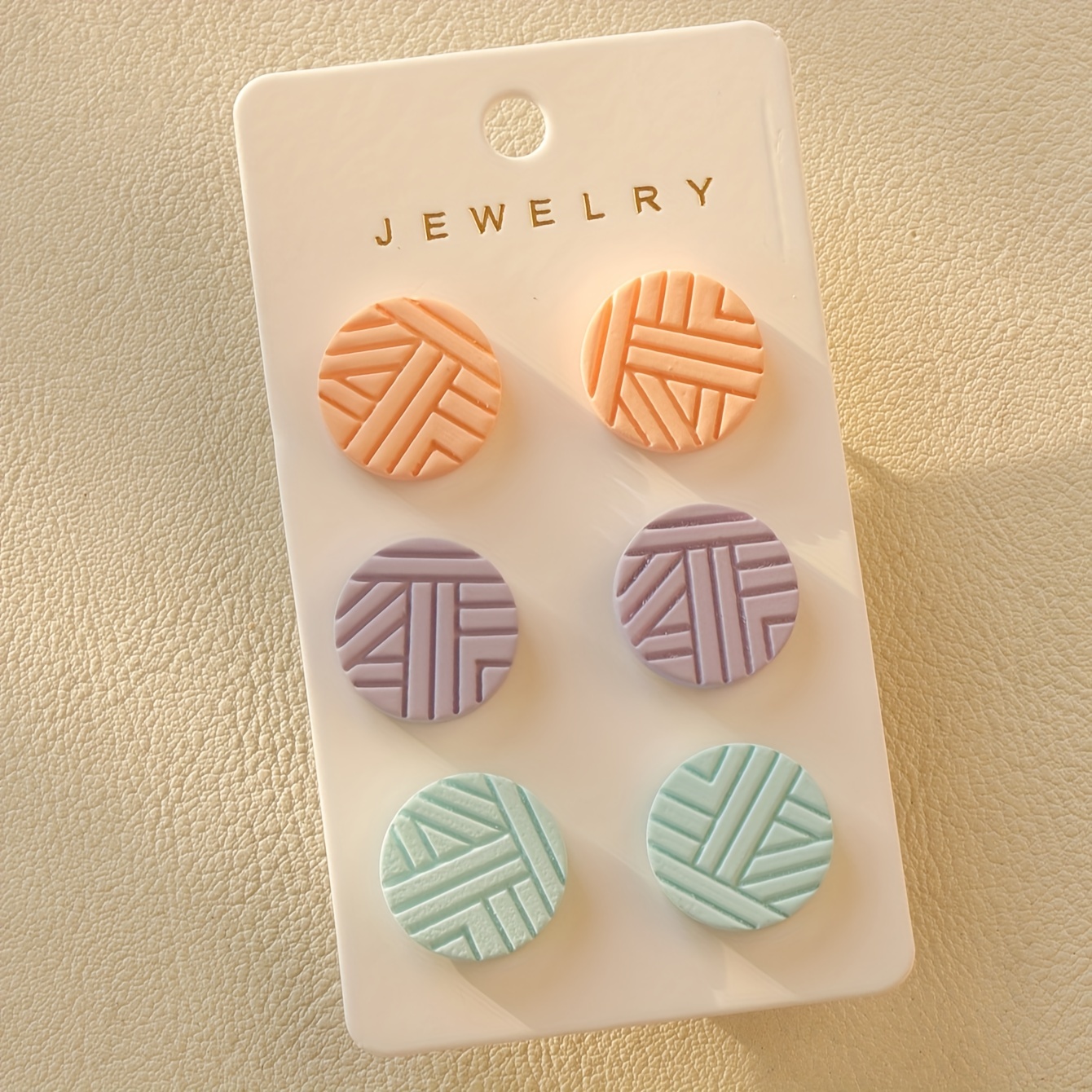 Image of 3 Pairs Of Cute Colorful Carved Textured Acrylic Stud Earrings Set For Women's Party