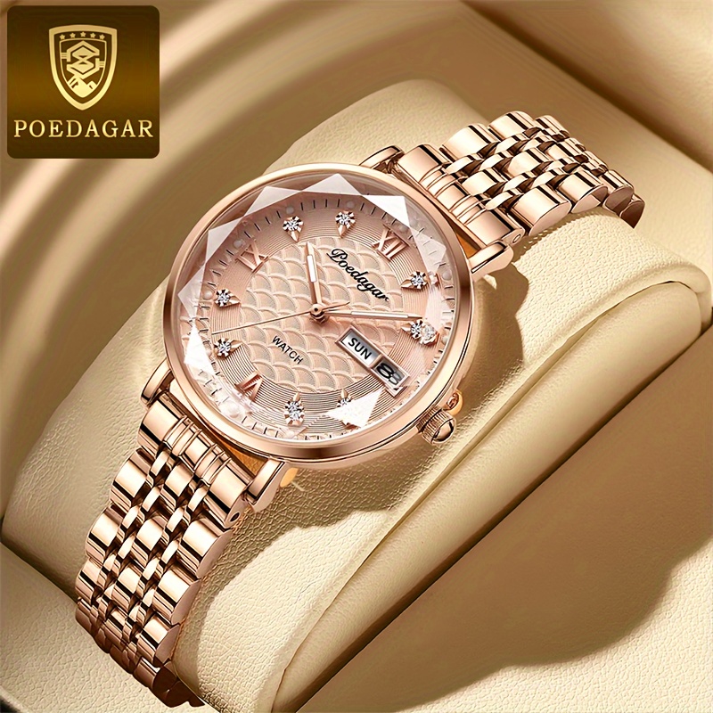 

Poedagar Women's Watch Luxury Rhinestone Quartz Watch Luminous Wr Fashion Analog Stainless Steel Wrist Watch