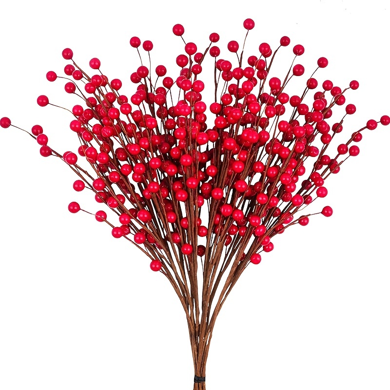 11inch Long Artificial Red Holly Berry Stem Picks Decorative Wire Stem Branch Sprays for Christmas Tree Decoration, Holiday Decor, Silk Flower
