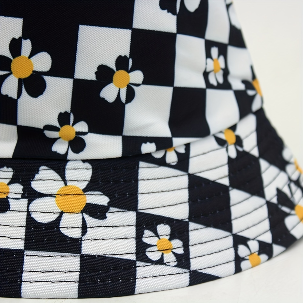 Checkerboard Plaid Flower Basin Hat Sun Hat for Men