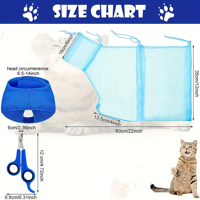  Cat Bag for Bathing Set with Cat Grooming Washing Bag  Adjustable Pet Shower Brush - Cat Bathing Mesh Bag Anti Scratch Anti Bite  Soft Durable for Cats & Dogs Restraint