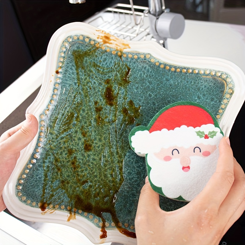 Christmas Cleaning Sponge Dish Scrubbing Brush Christmas - Temu