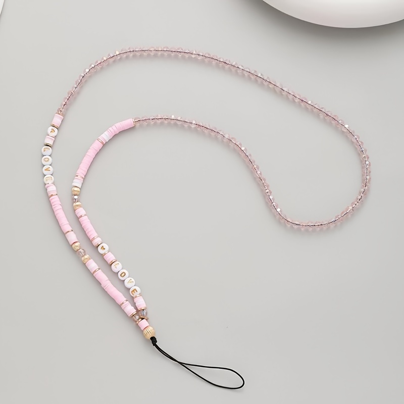Phone Lanyard Beaded Love Heart Letter Pearl Rainbow Acrylic Beads