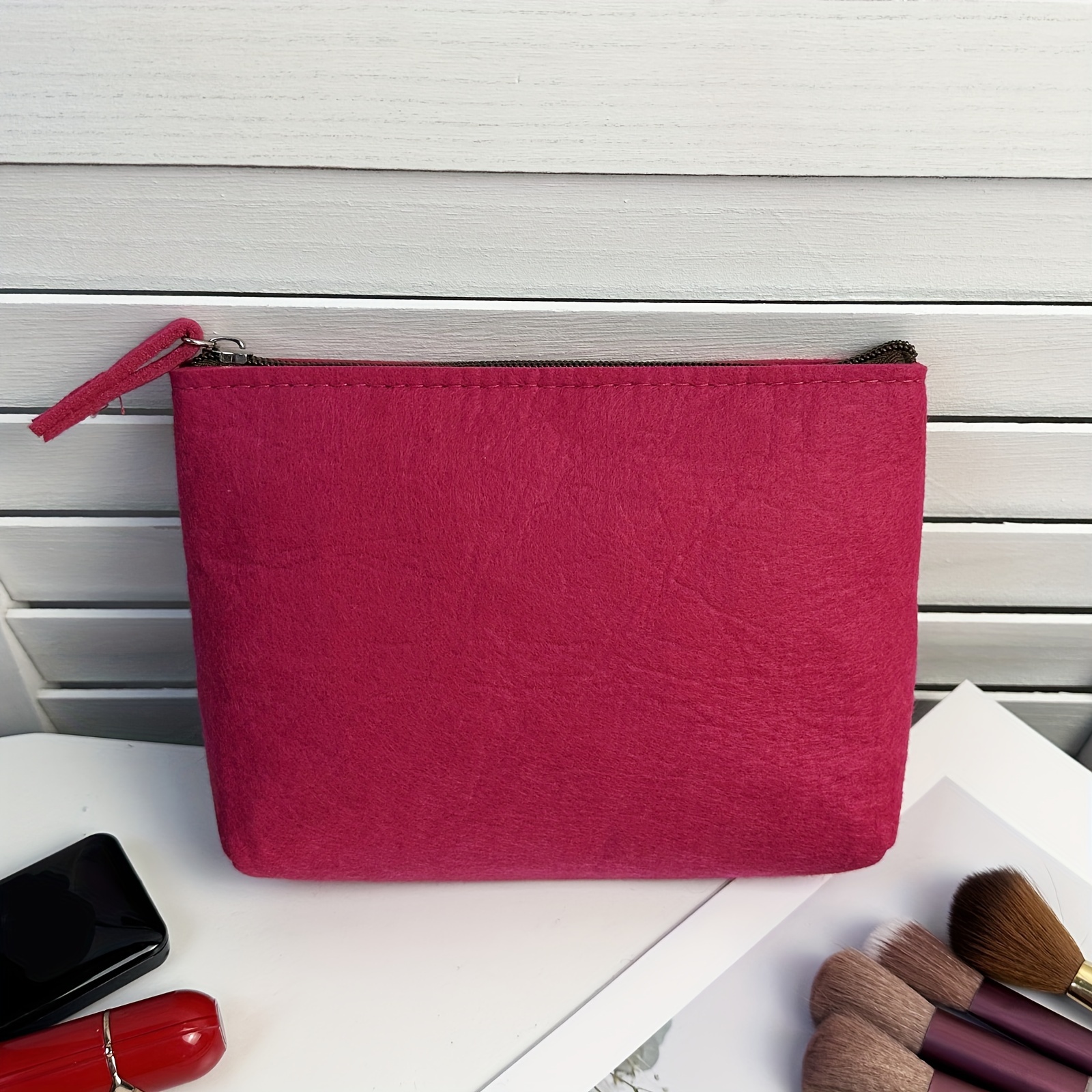 Large Capacity Cosmetic Bag Felt Zipper Cosmetic Storage Hand-held Coin Purse Portable Travel Skin Care Bag