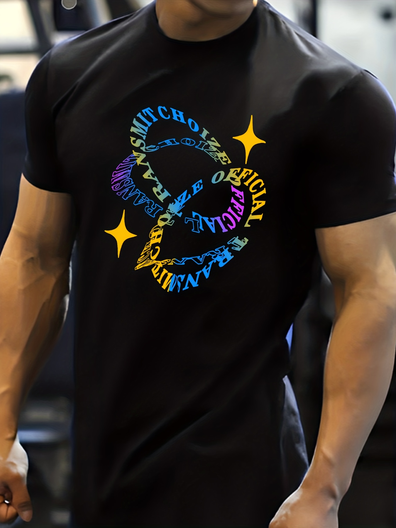 Circular Letter Print T shirt Men's Casual Street Style - Temu Canada