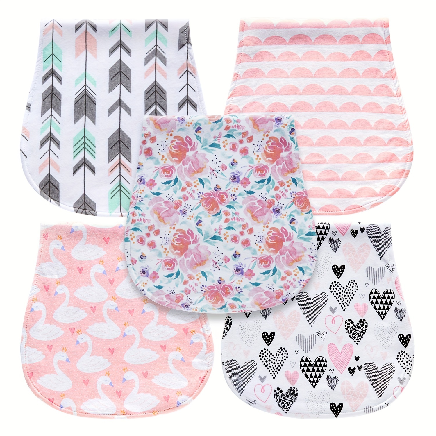 5pcs Girls' Baby Burp Cloths | 100% Organic Cotton Soft & Absorbent