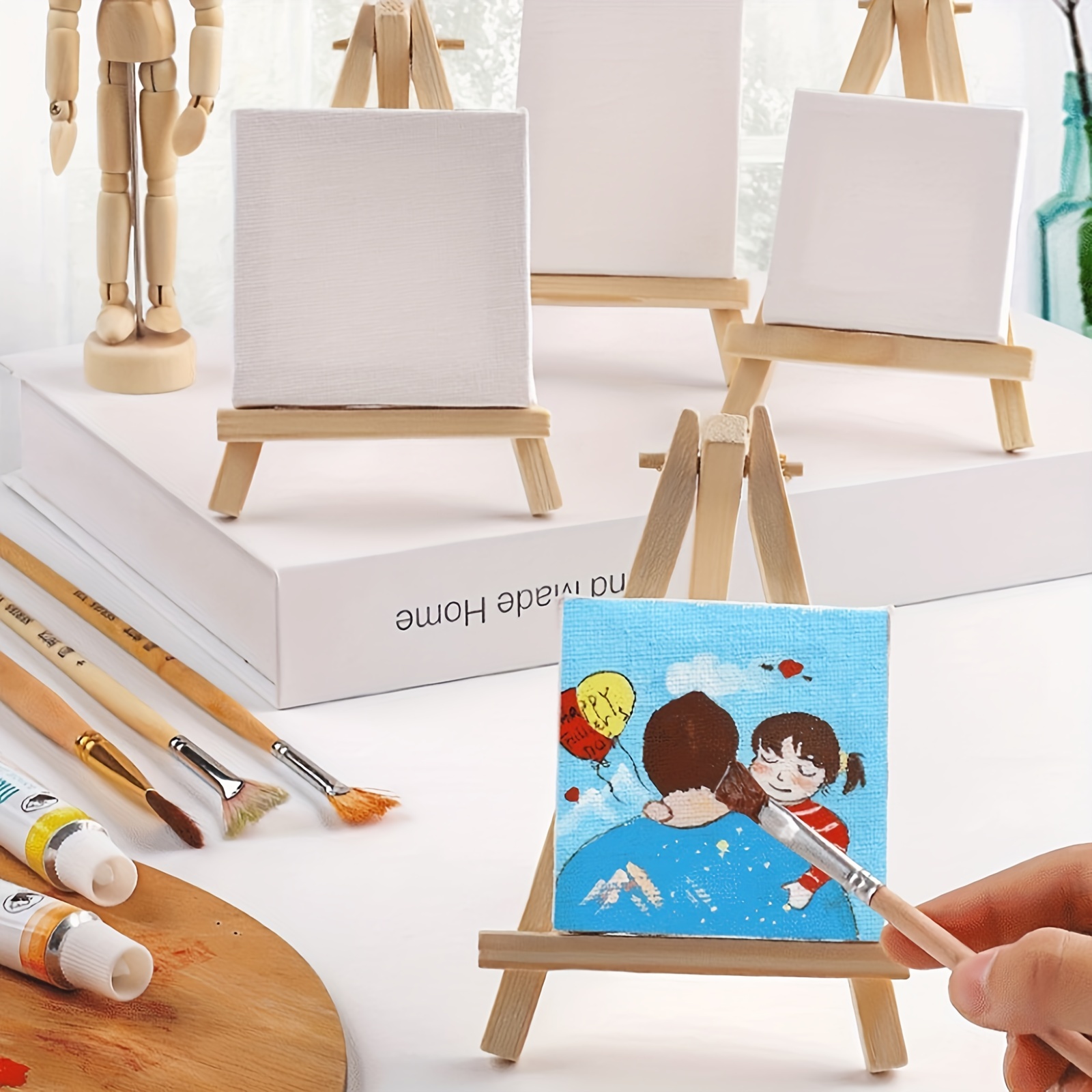 AOOKMIYA 12 Sets Mini Easels with Canvas Boards Small Easel Stands wit