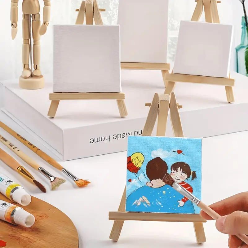 2 Sets Mini Canvas Panel Wooden Easel Sketch Pad Settings For Painting  Crafts Drawing Decoration Gift