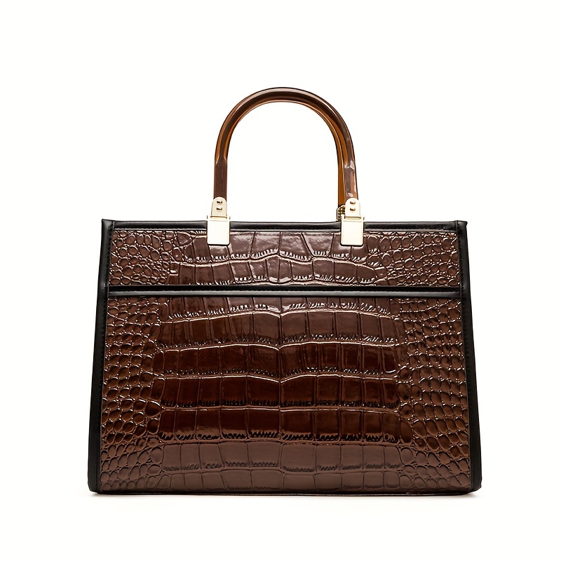 Crocodile Print Tote Bag, Luxury Crossbody Bag, Women's Elegant