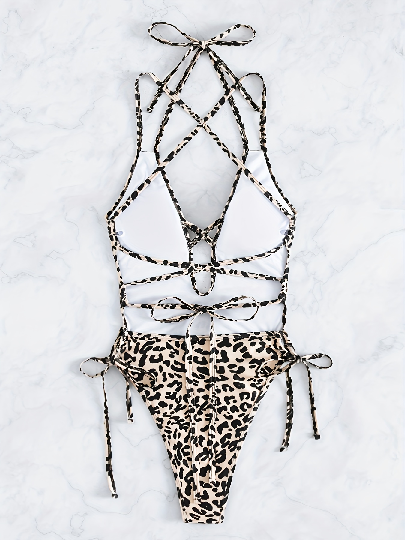 White Leopard Deep Plunge Swimsuit, Swimwear