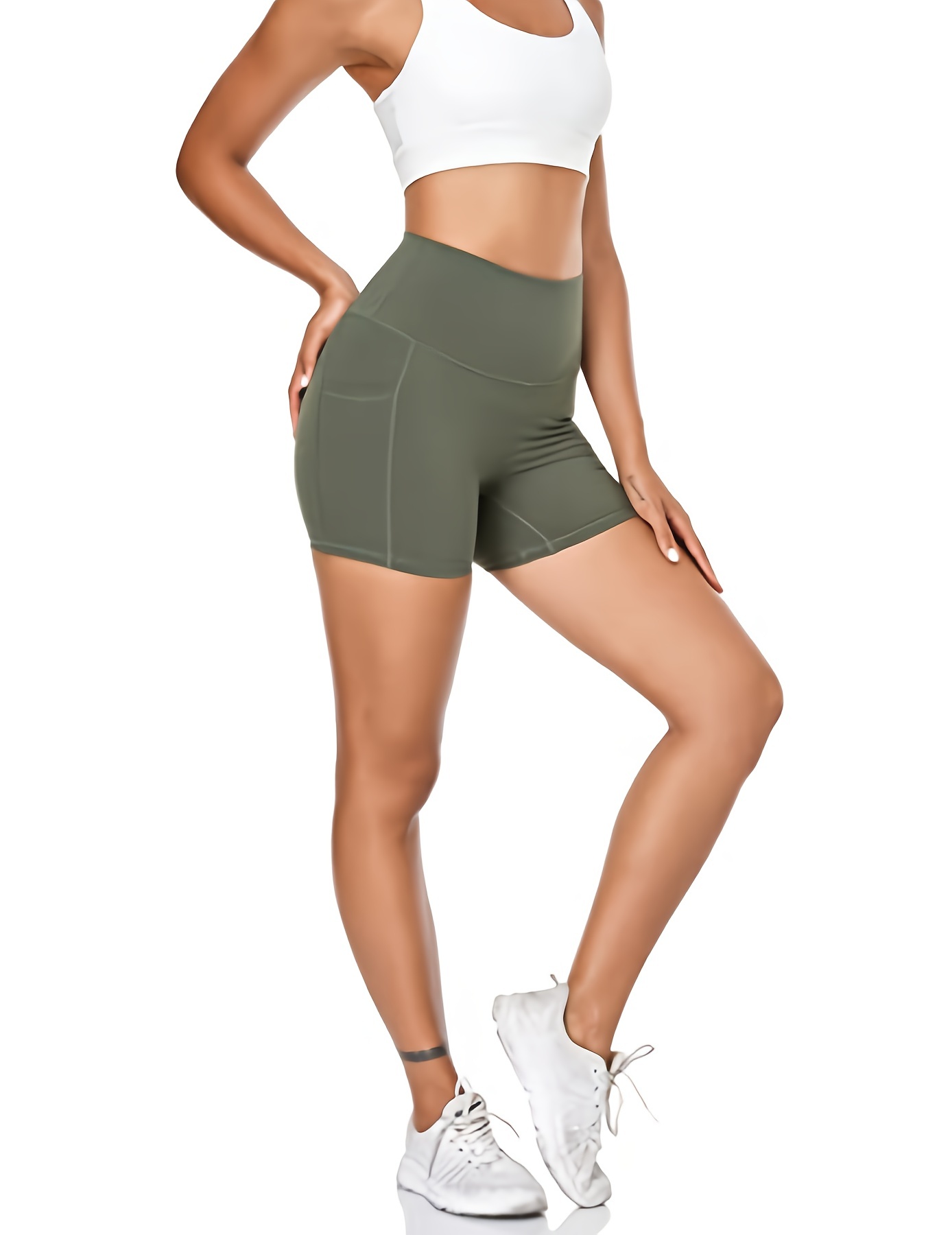 Sports High Waist Shorts Pockets  Women's Sexy Leggings Shorts