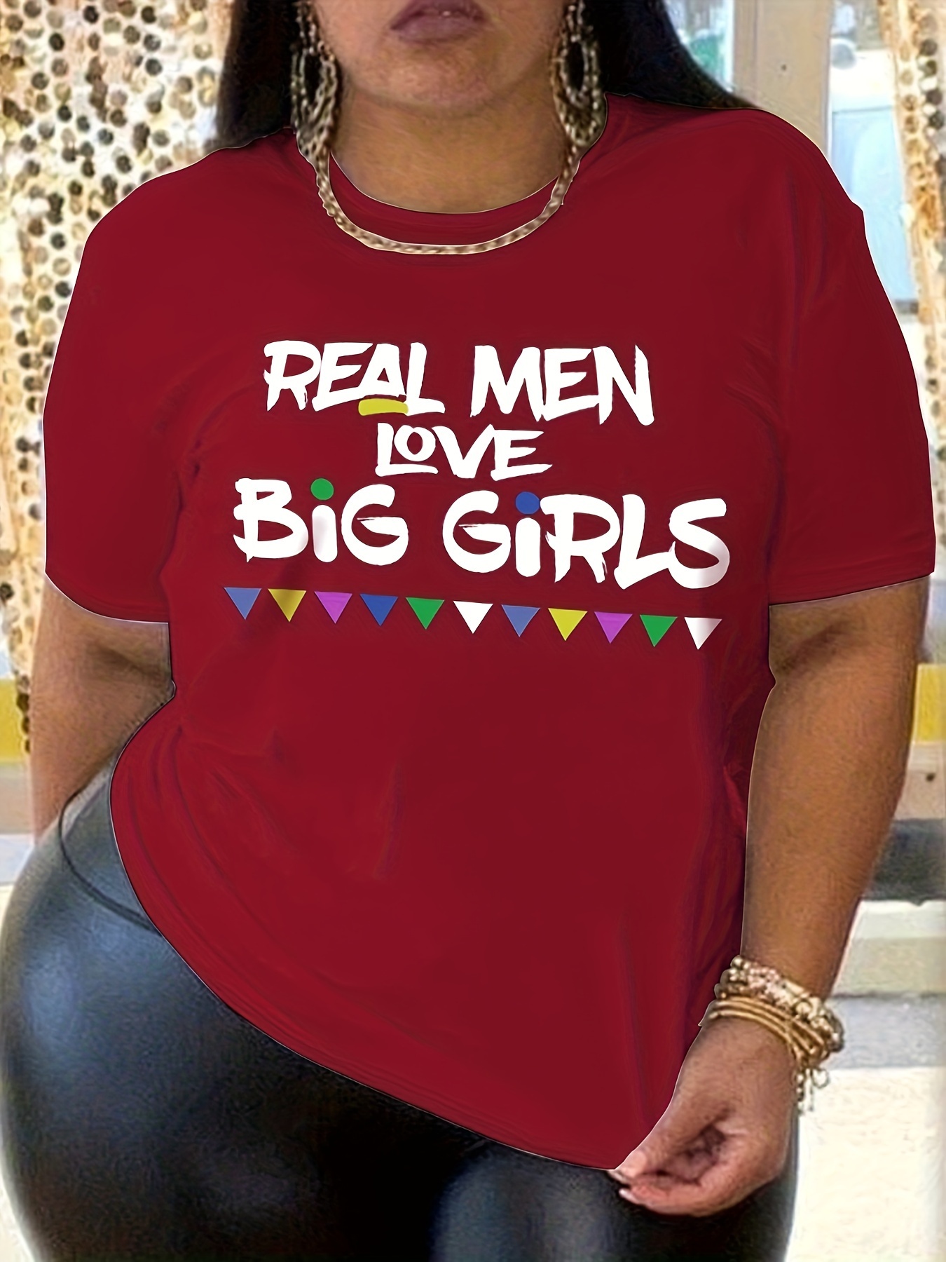 Plus Size Letter Print T-Shirt, Crew Neck Short Sleeve T-Shirt, Women's Plus Size?Clothing