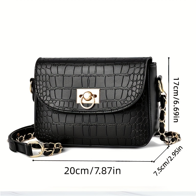 Croc-Embossed Sling Bag with Chain Strap