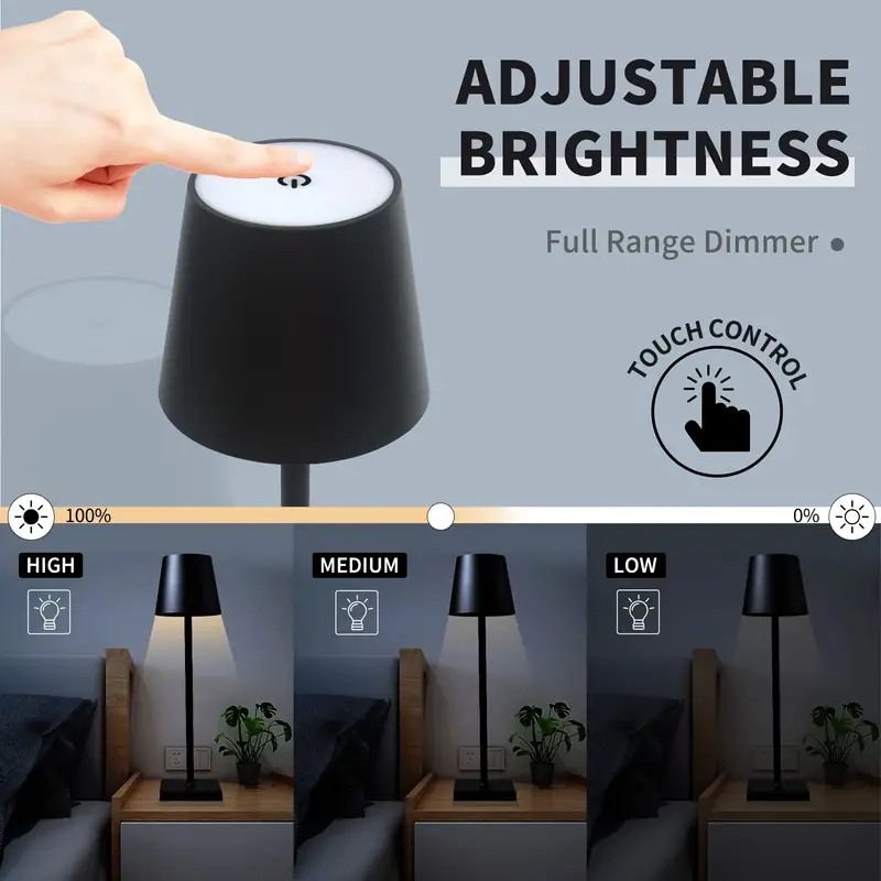 Cordless Led Table Lamps With Touch Dimming, Rechargeable Outdoor