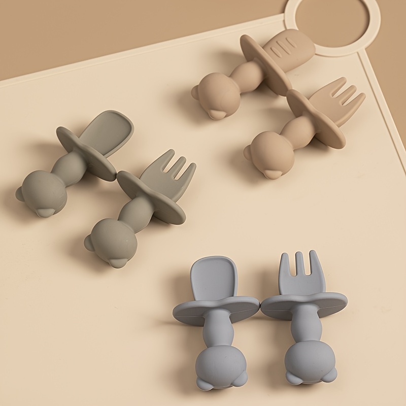 2pcs Baby Training Fork Spoon Set Soft Silicone BPA Learning Tableware