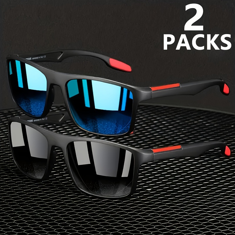 2pcs Men's Polarized Sunglasses, Lightweight Square Frame Sunglasses For  Driving Cycling Fishing