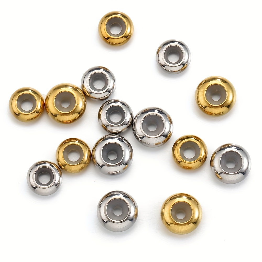 10Pcs Stainless Steel Adjustment Beads With Non-slip Silicone Ring