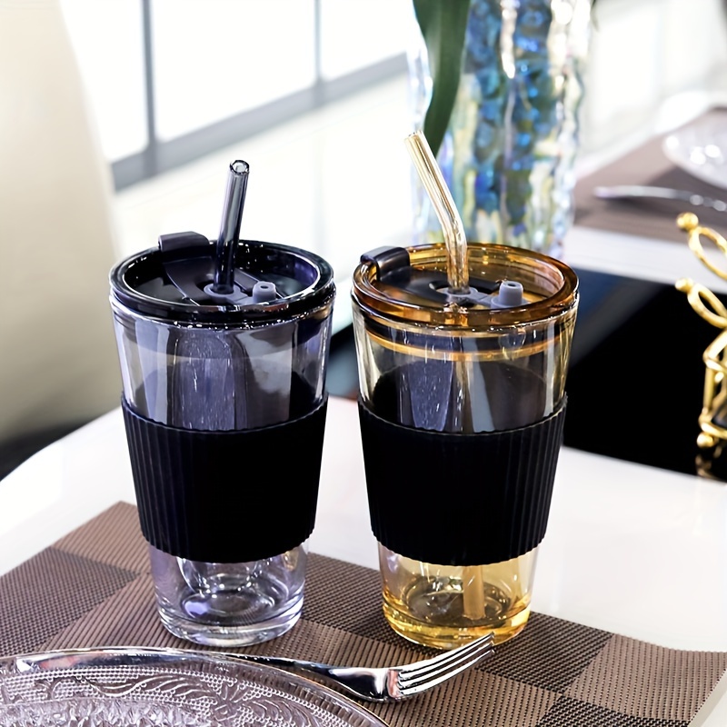 1pc High-value Glass Coffee Cup With Straw