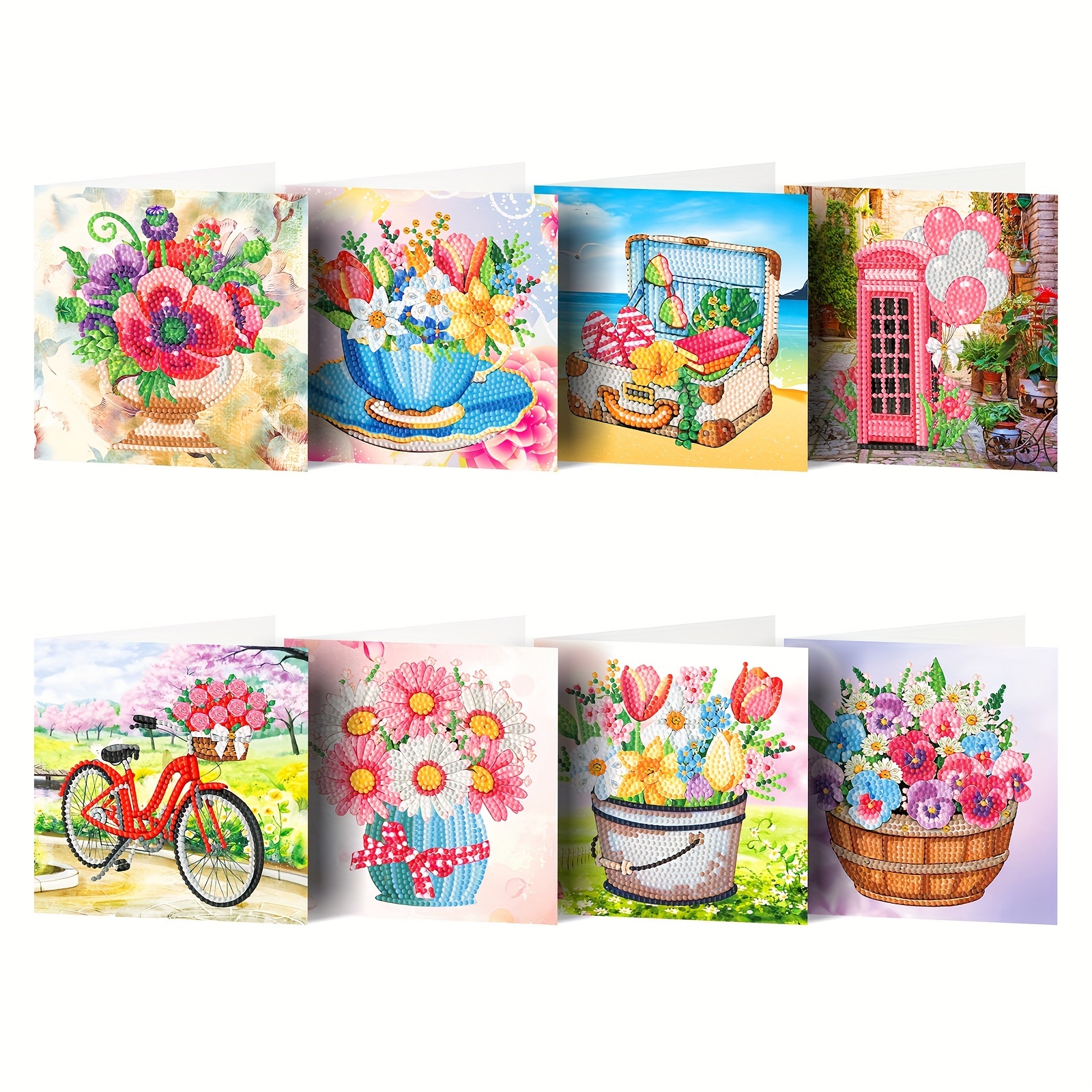 

8pcs Diamond Painting Hand-made Diy Simple Ins Style, Romantic Flowers, A Variety Of Theme Greeting Cards, Holiday Activities, Birthday Party Greeting Cards