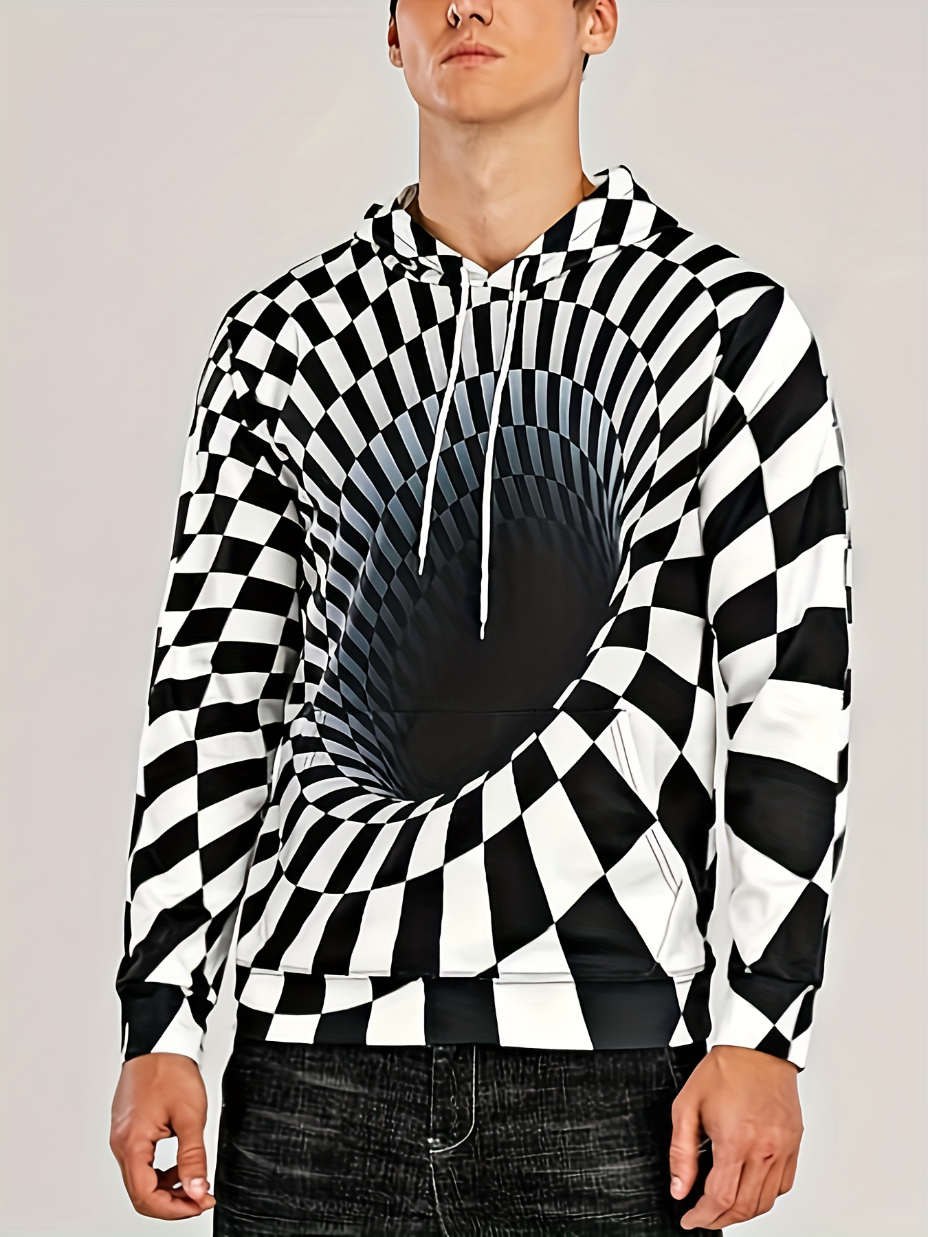 3d swirl checked 2025 print pullover hoodie