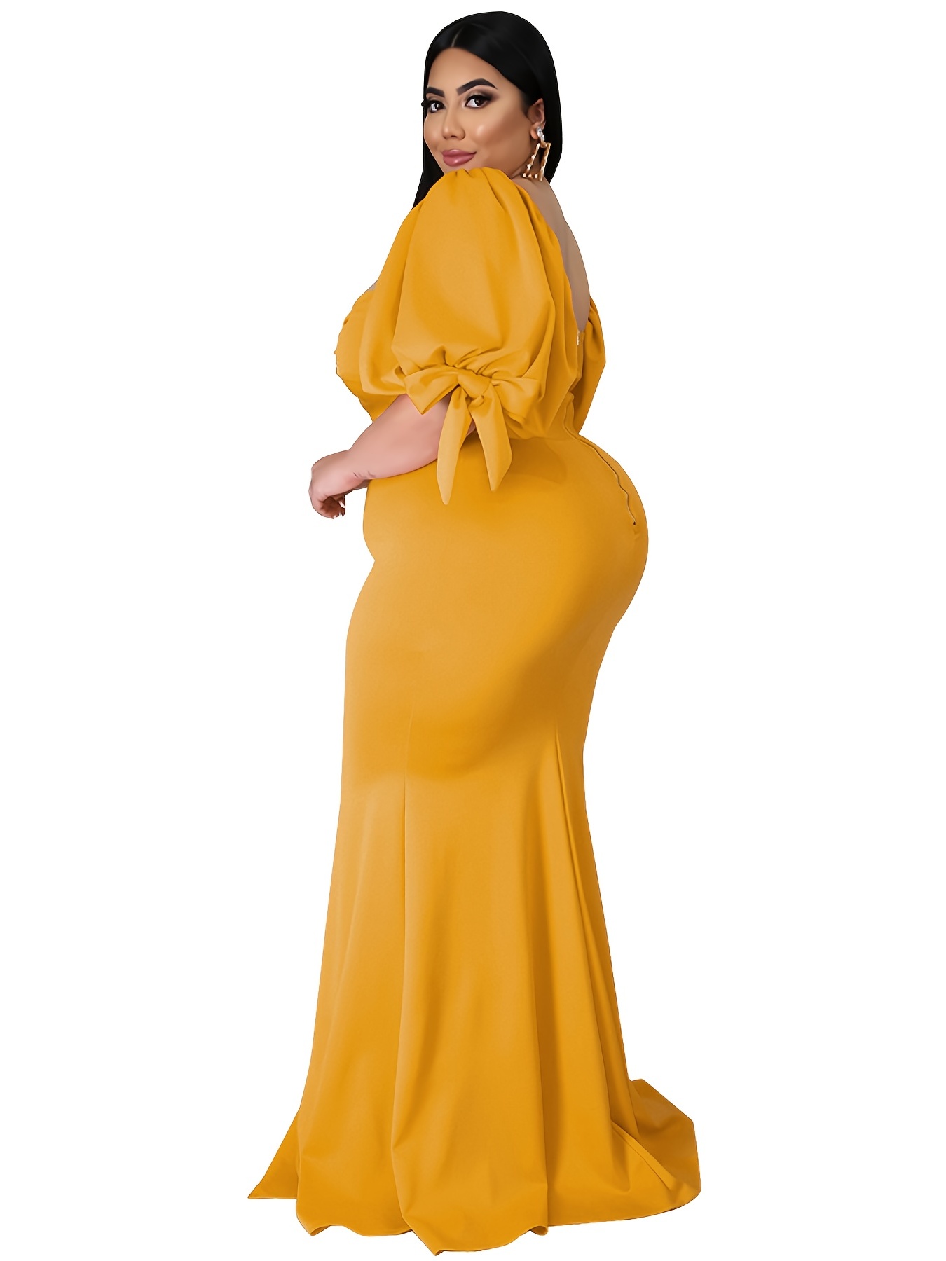 Autumn Formal Puff Sleeve Peplum Top and High Waist Pants Set XL-Yellow   African dresses for women, Maxi dress with sleeves, Women bodycon dress