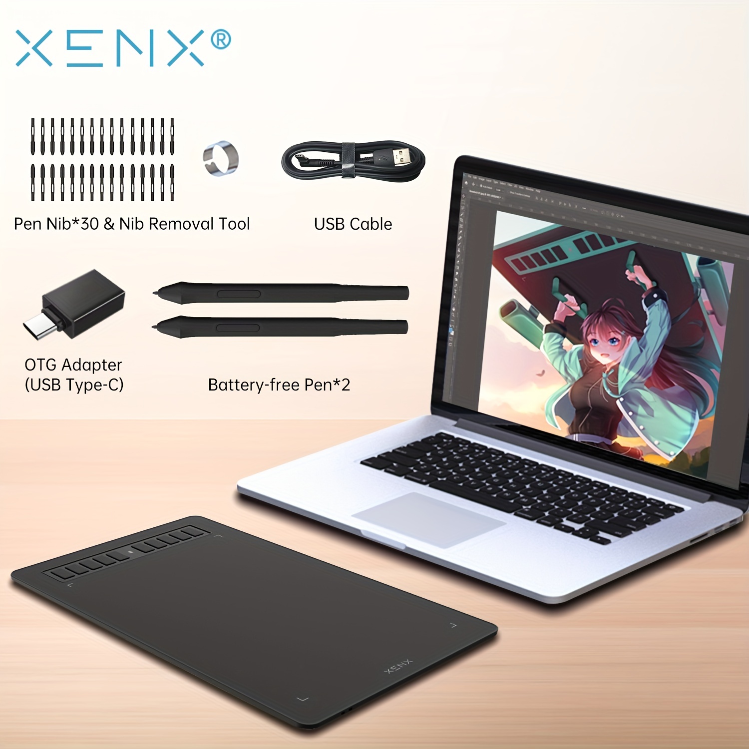 xenx p3 1060b 10 x 6 22 inch graphics drawing tablet 8192 levels pressure 10 hot keys battery free stylus compatible with mac windows android perfect for painting designing art creation