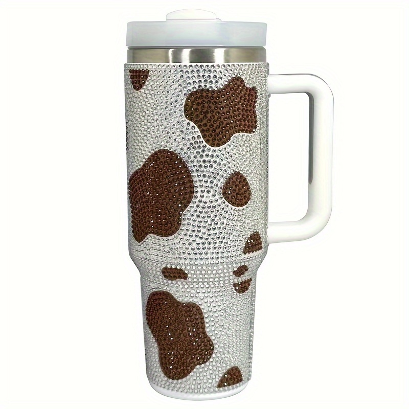 Cow Print Studded Tumbler With Lid And Straw, Stainless Steel Thermal Water  Bottle With Handle, Shiny Stanley Cups, Portable Drinking Cups, For Car,  Home, Office, Summer Drinkware, Travel Accessories, Birthday Gifts 