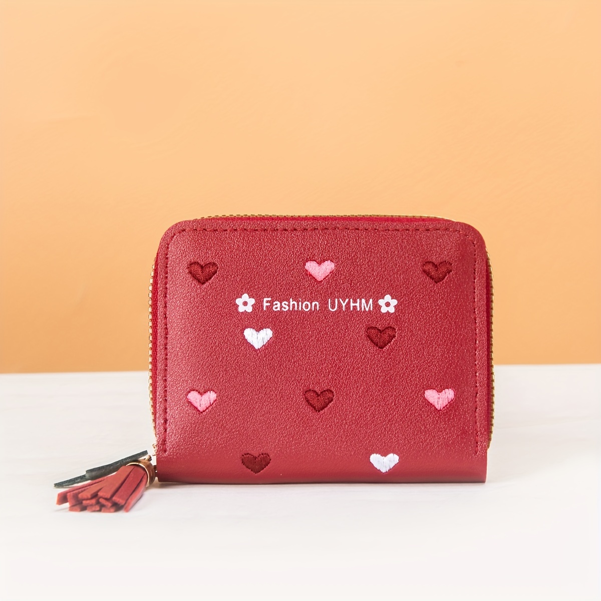 Heart Embroidered Faux Leather Wallet, Women's Small Cute Wallet with Multi Card Slots,Women Purses,Temu