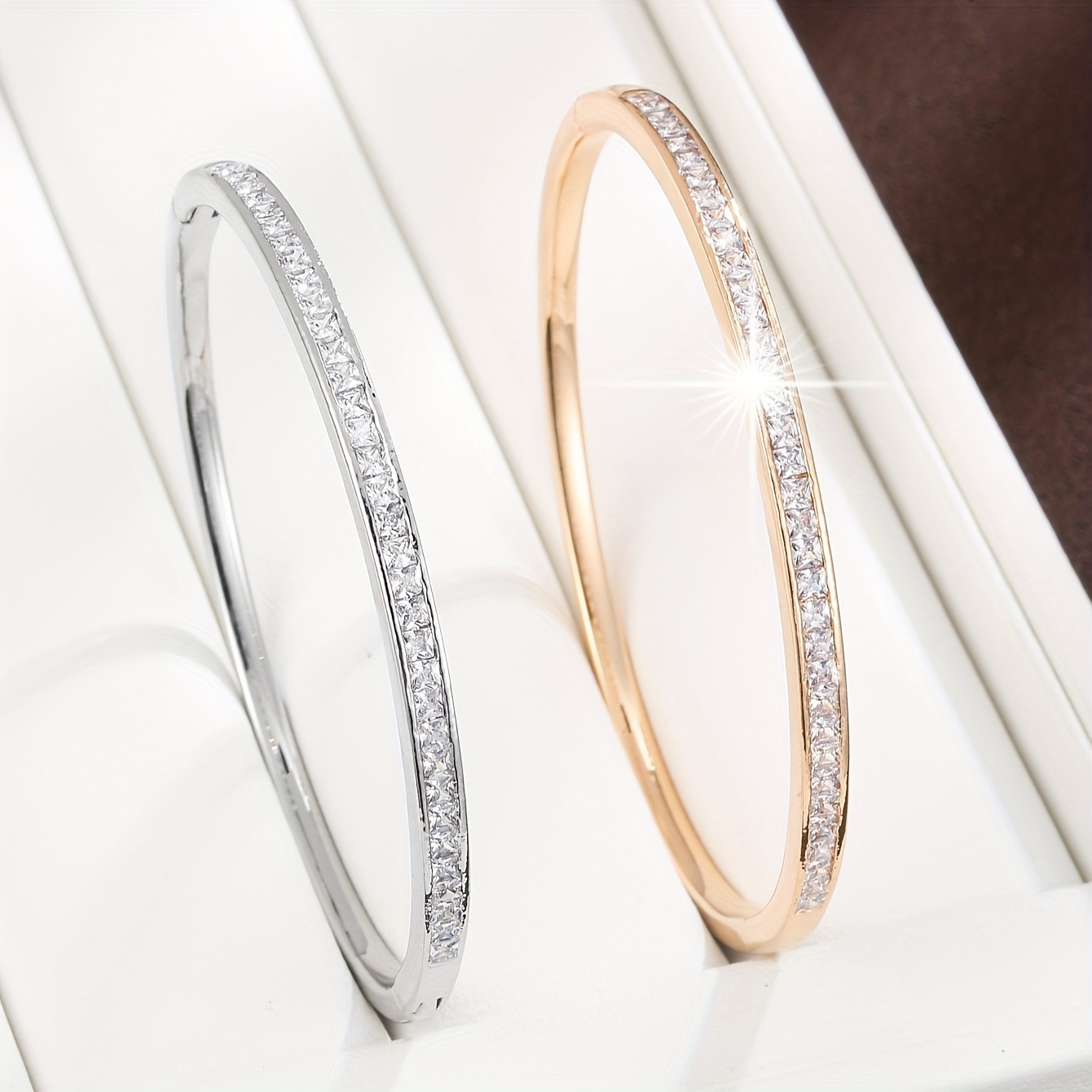 

Minimalist Style Bangle Plated Paved Shining Zirconia Or Silvery Make Your Call Match Daily Outfits Party Decor