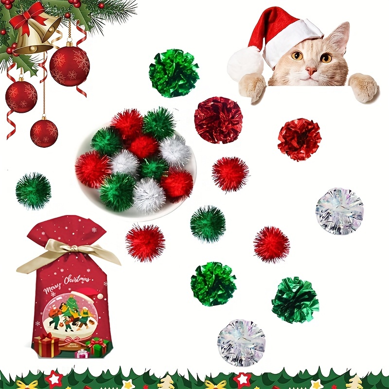 16pcs Pack Christmas Pet Kitten Cat Crinkle Balls Toys Sparkle ...