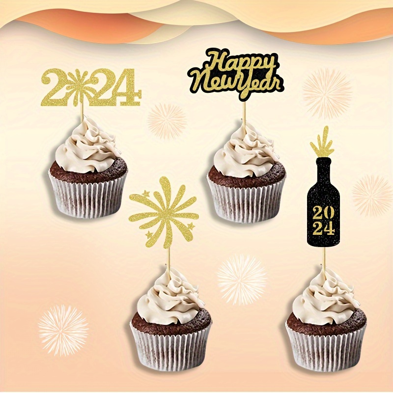 Happy New Year 2024 Cupcake Picks New Year Party - Temu