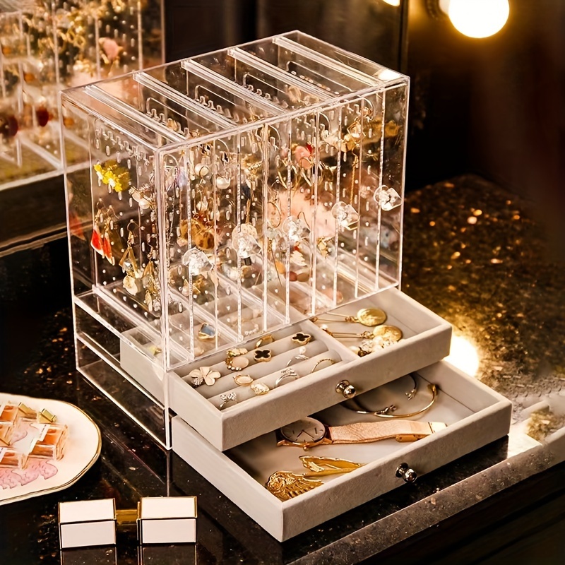 Velvet Earring Organizer Tray Jewelry Display Case Holder Storage Box Chest