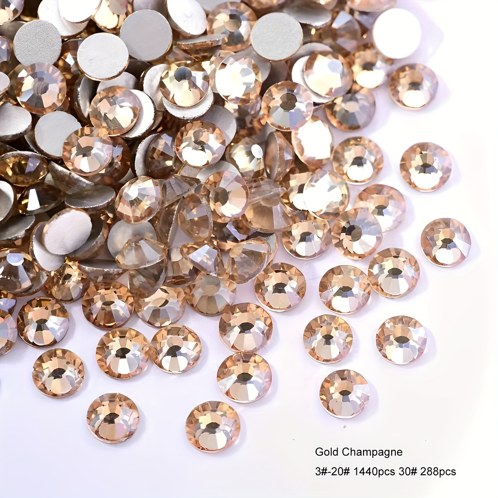 Champagne Golden Crystal Rhinestones Nail Art Flatback Round - Temu