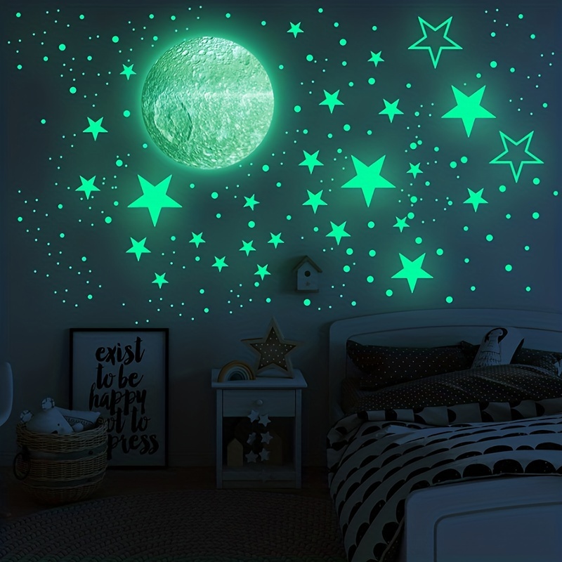 206 piezas de pegatinas fluorescentes luminosas de unicornio, castillo,  luna, gato, nube, estrellas, pegatinas de pared autoadhesivas de dibujos  animados para habitación de niños