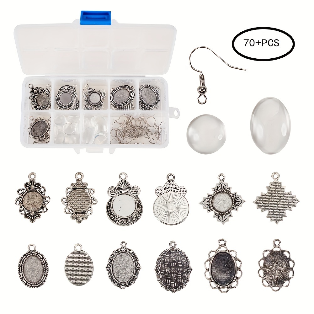 1 Box DIY 30 Pairs Cabochon Pendant Stud Earrings Making Kit 60pcs Earring  Bezel Settings with 60pcs 12mm Clear Glass Cabochons Earring Hooks(Dangle  Earrings & Stud Earrings Silver) 