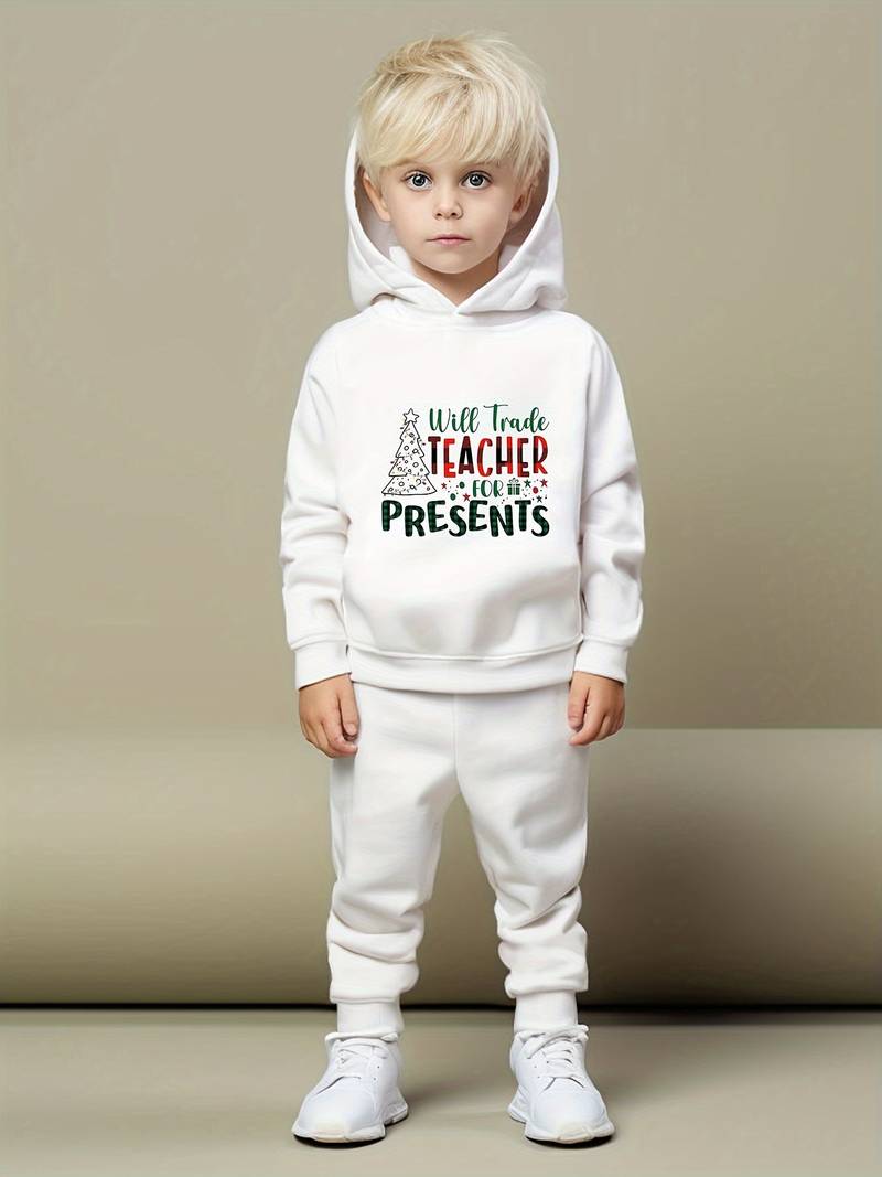 Sweat à Capuche Enfant Noël 2026 Avec Inscription Christmas - Manches Longues - Léger Et Confortable