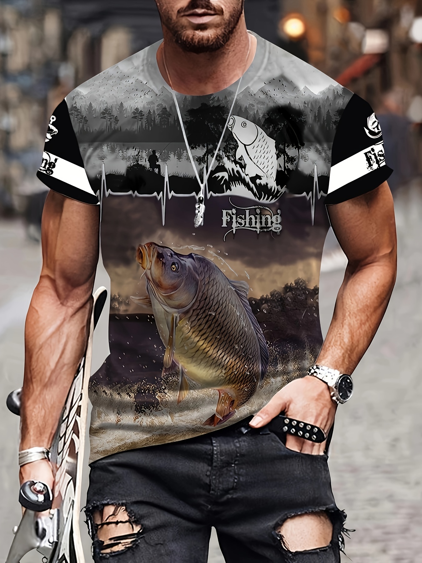 Man's T-Shirt Carp Fishing 3D Print Outdoor T-Shirt Short Sleeve