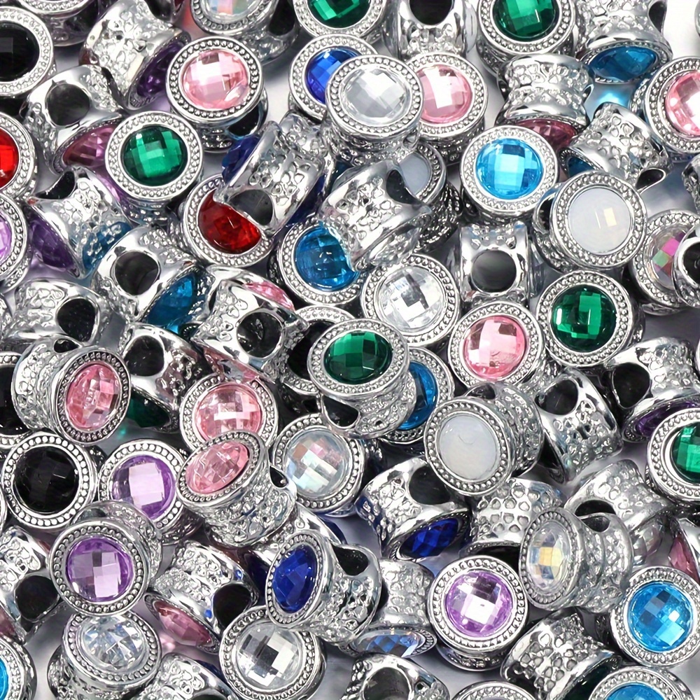 Boxed 10 Colors Inlaid Rhinestone Metal Large Hole Beads For - Temu